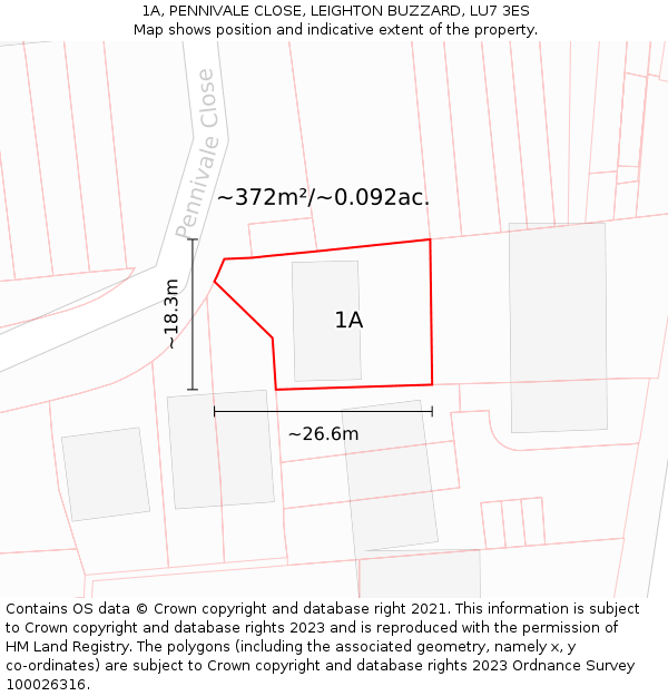 1A, PENNIVALE CLOSE, LEIGHTON BUZZARD, LU7 3ES: Plot and title map