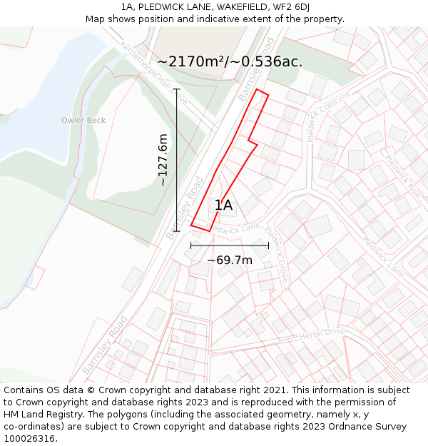 1A, PLEDWICK LANE, WAKEFIELD, WF2 6DJ: Plot and title map