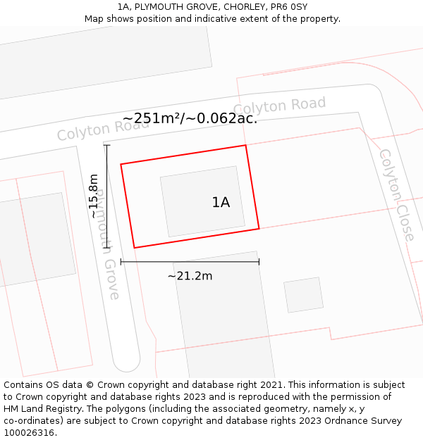 1A, PLYMOUTH GROVE, CHORLEY, PR6 0SY: Plot and title map