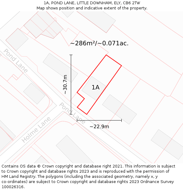 1A, POND LANE, LITTLE DOWNHAM, ELY, CB6 2TW: Plot and title map