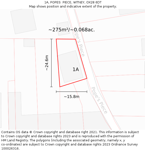 1A, POPES  PIECE, WITNEY, OX28 6DT: Plot and title map