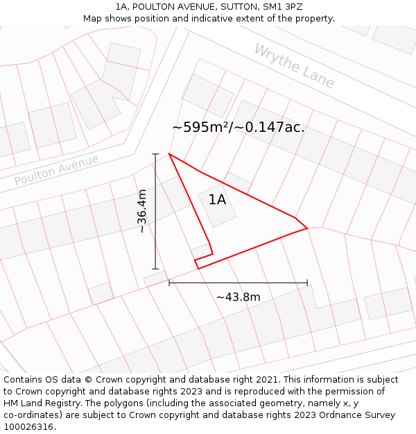 1A, POULTON AVENUE, SUTTON, SM1 3PZ: Plot and title map