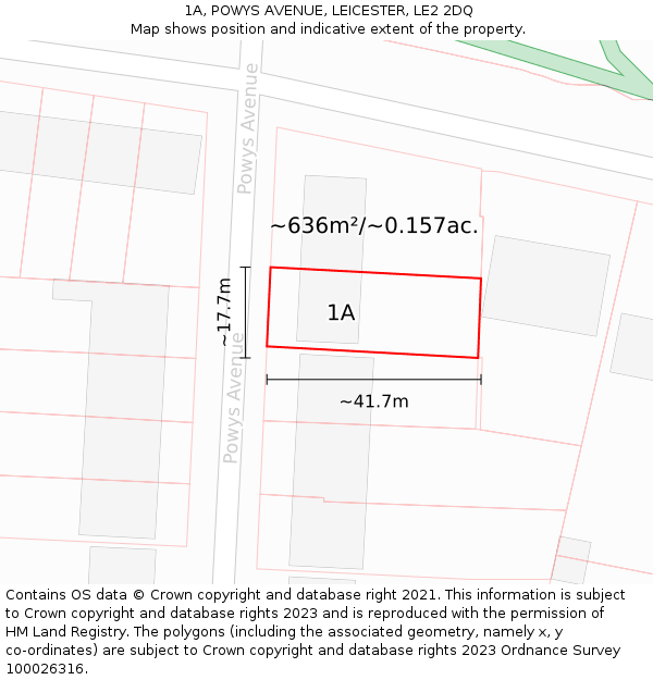 1A, POWYS AVENUE, LEICESTER, LE2 2DQ: Plot and title map