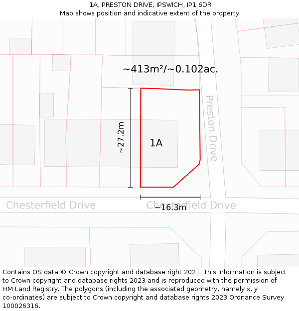 1A, PRESTON DRIVE, IPSWICH, IP1 6DR: Plot and title map