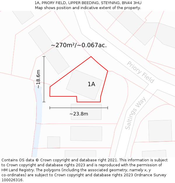 1A, PRIORY FIELD, UPPER BEEDING, STEYNING, BN44 3HU: Plot and title map