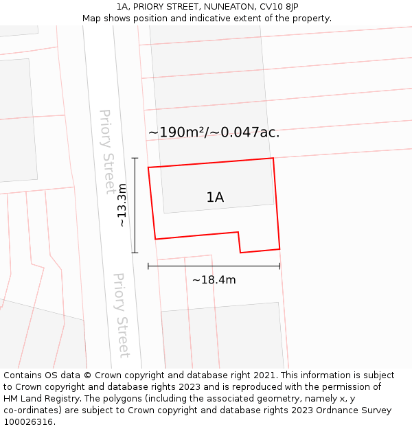 1A, PRIORY STREET, NUNEATON, CV10 8JP: Plot and title map