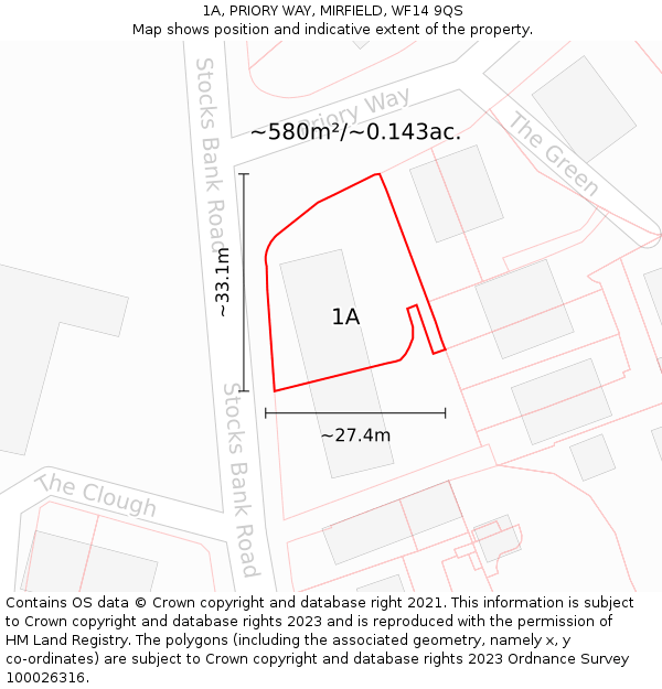 1A, PRIORY WAY, MIRFIELD, WF14 9QS: Plot and title map