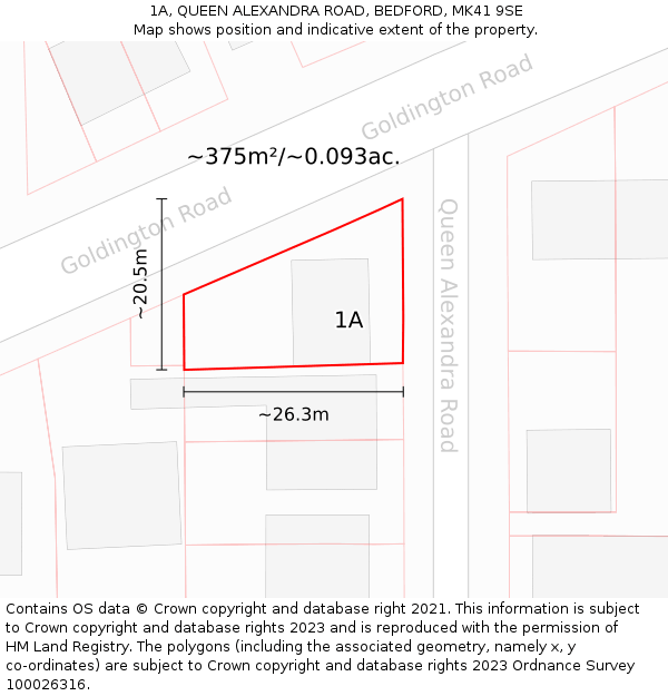 1A, QUEEN ALEXANDRA ROAD, BEDFORD, MK41 9SE: Plot and title map