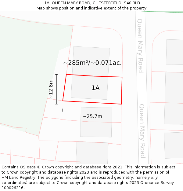 1A, QUEEN MARY ROAD, CHESTERFIELD, S40 3LB: Plot and title map