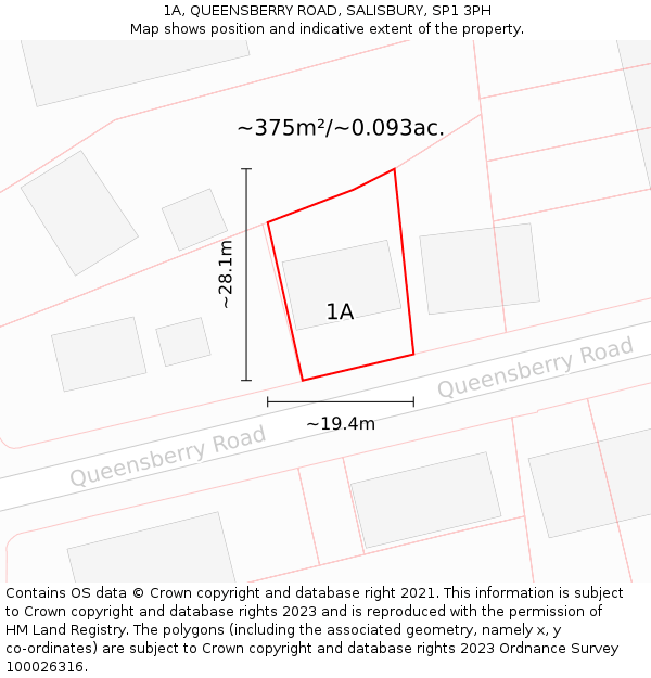 1A, QUEENSBERRY ROAD, SALISBURY, SP1 3PH: Plot and title map