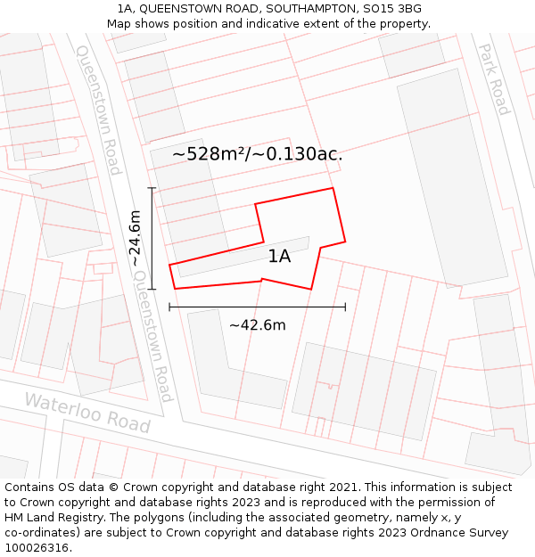 1A, QUEENSTOWN ROAD, SOUTHAMPTON, SO15 3BG: Plot and title map