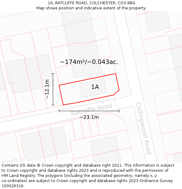 1A, RATCLIFFE ROAD, COLCHESTER, CO3 9BG: Plot and title map