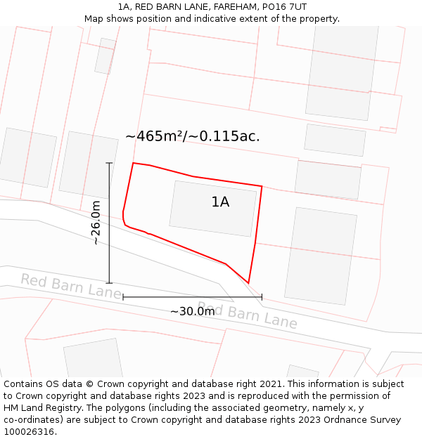 1A, RED BARN LANE, FAREHAM, PO16 7UT: Plot and title map
