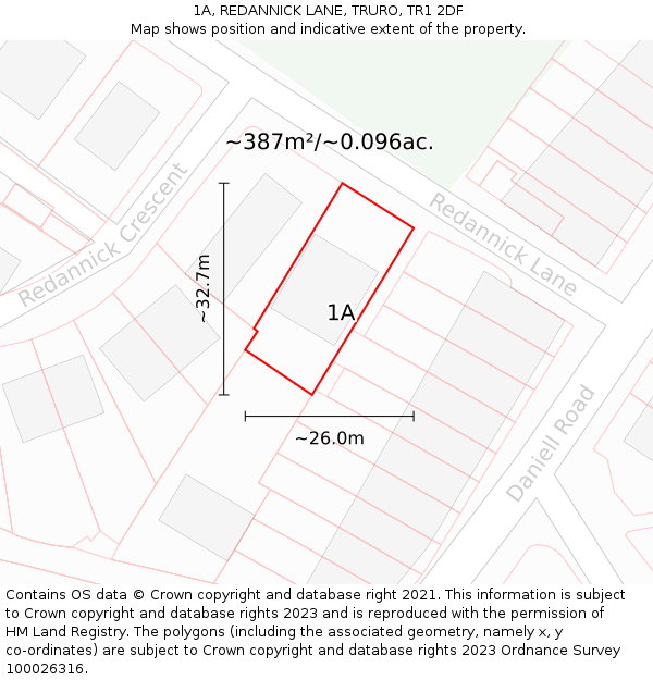 1A, REDANNICK LANE, TRURO, TR1 2DF: Plot and title map