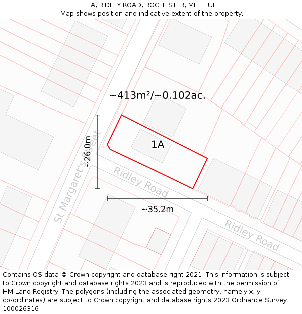 1A, RIDLEY ROAD, ROCHESTER, ME1 1UL: Plot and title map