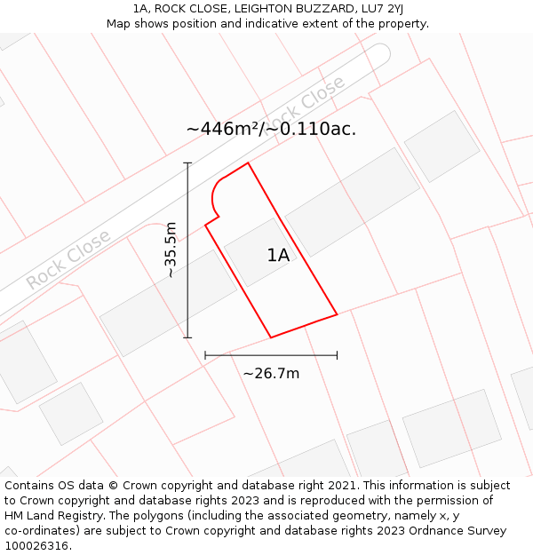 1A, ROCK CLOSE, LEIGHTON BUZZARD, LU7 2YJ: Plot and title map