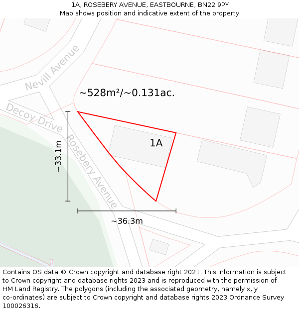 1A, ROSEBERY AVENUE, EASTBOURNE, BN22 9PY: Plot and title map