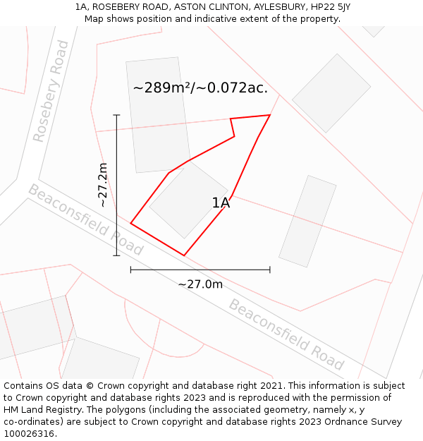 1A, ROSEBERY ROAD, ASTON CLINTON, AYLESBURY, HP22 5JY: Plot and title map