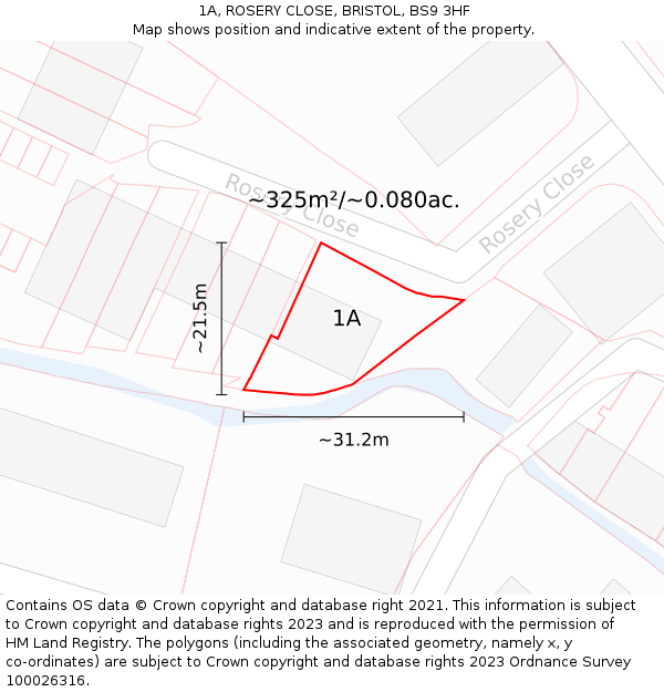 1A, ROSERY CLOSE, BRISTOL, BS9 3HF: Plot and title map