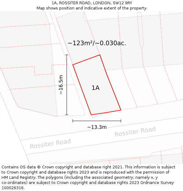 1A, ROSSITER ROAD, LONDON, SW12 9RY: Plot and title map