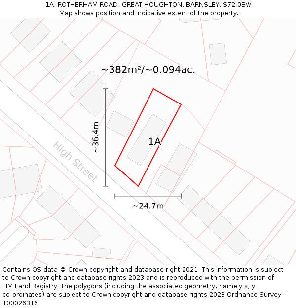 1A, ROTHERHAM ROAD, GREAT HOUGHTON, BARNSLEY, S72 0BW: Plot and title map