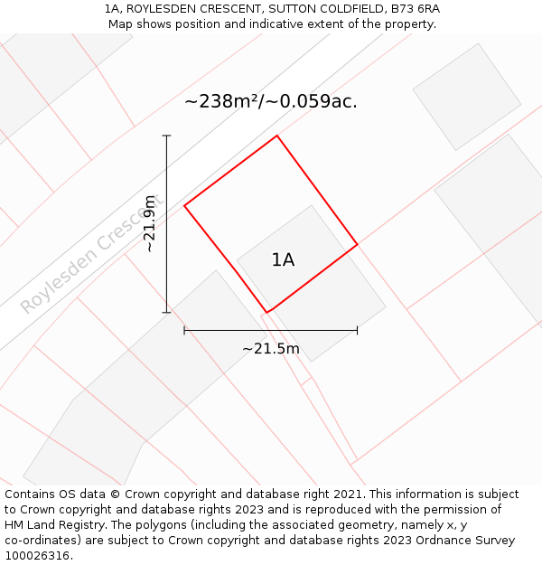 1A, ROYLESDEN CRESCENT, SUTTON COLDFIELD, B73 6RA: Plot and title map