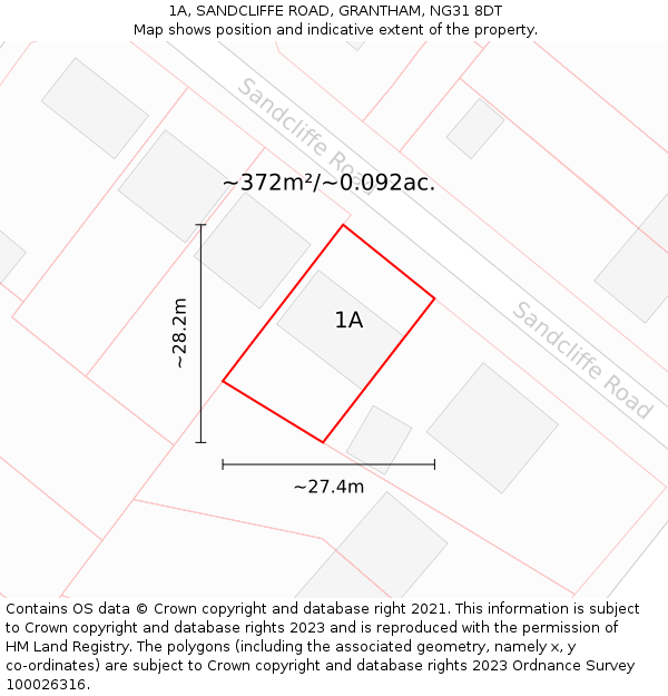 1A, SANDCLIFFE ROAD, GRANTHAM, NG31 8DT: Plot and title map