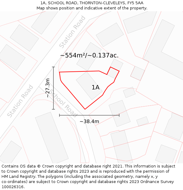 1A, SCHOOL ROAD, THORNTON-CLEVELEYS, FY5 5AA: Plot and title map