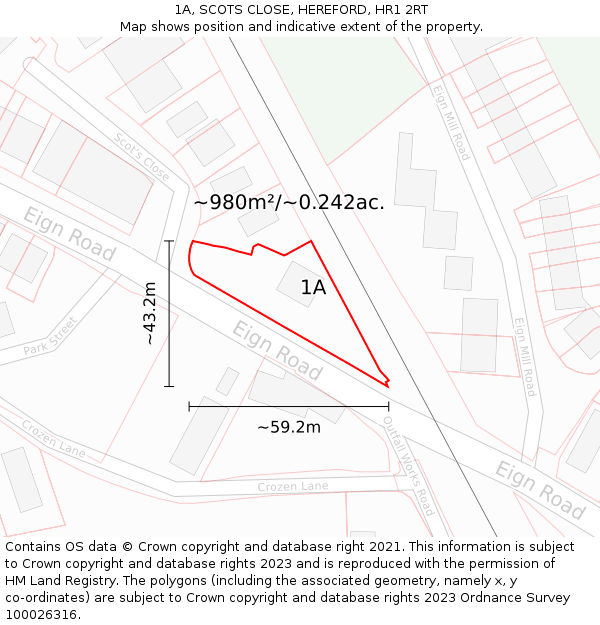 1A, SCOTS CLOSE, HEREFORD, HR1 2RT: Plot and title map