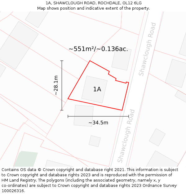 1A, SHAWCLOUGH ROAD, ROCHDALE, OL12 6LG: Plot and title map
