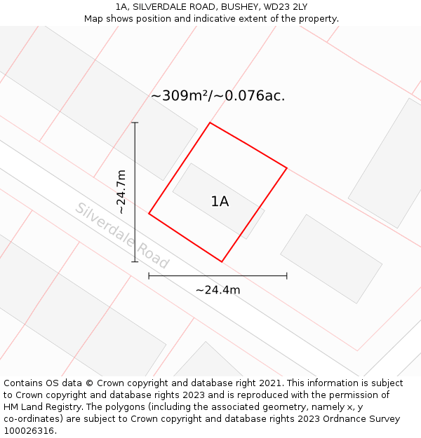 1A, SILVERDALE ROAD, BUSHEY, WD23 2LY: Plot and title map