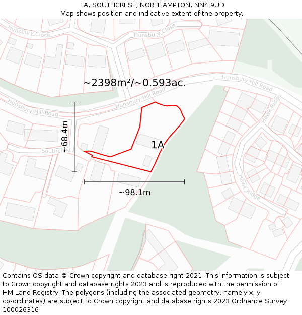 1A, SOUTHCREST, NORTHAMPTON, NN4 9UD: Plot and title map