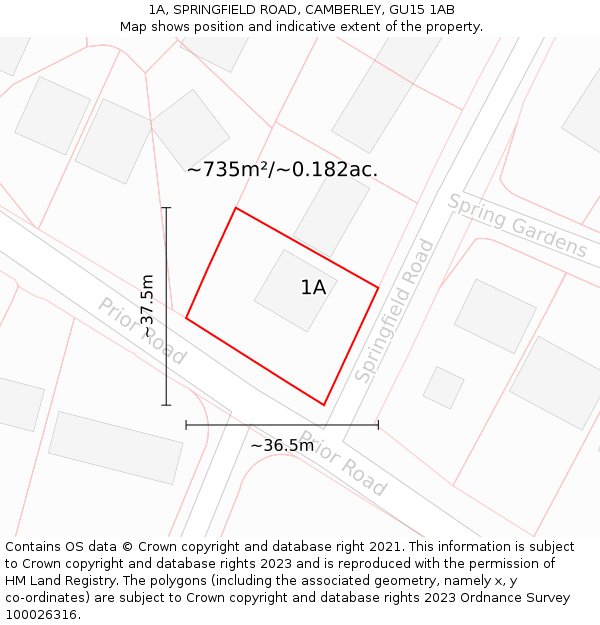 1A, SPRINGFIELD ROAD, CAMBERLEY, GU15 1AB: Plot and title map