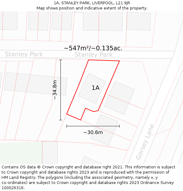 1A, STANLEY PARK, LIVERPOOL, L21 9JR: Plot and title map