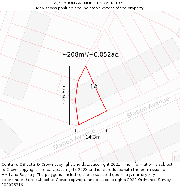 1A, STATION AVENUE, EPSOM, KT19 9UD: Plot and title map