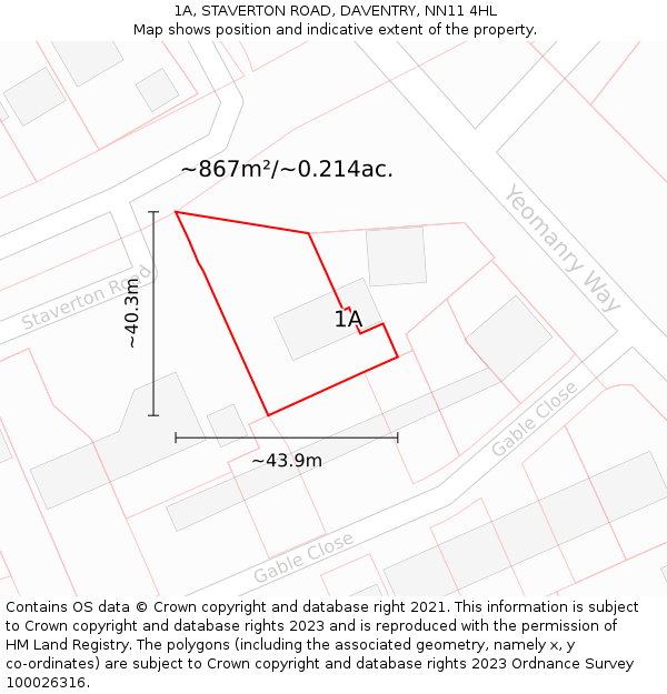 1A, STAVERTON ROAD, DAVENTRY, NN11 4HL: Plot and title map