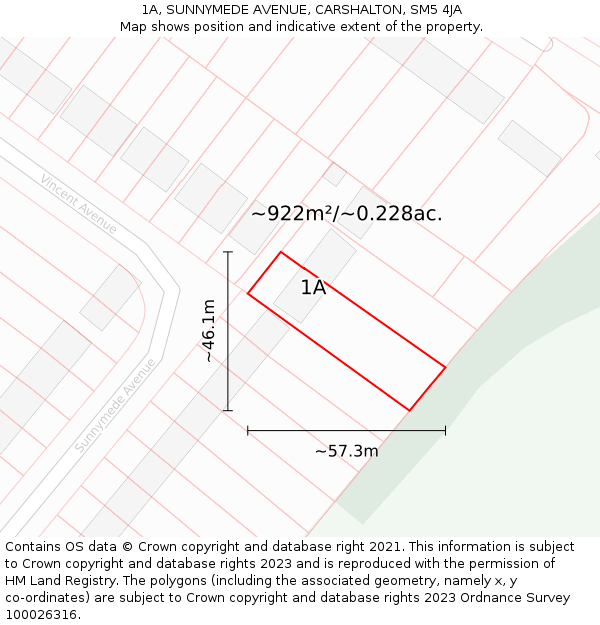 1A, SUNNYMEDE AVENUE, CARSHALTON, SM5 4JA: Plot and title map