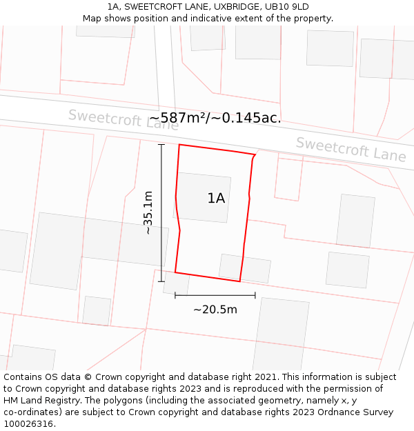 1A, SWEETCROFT LANE, UXBRIDGE, UB10 9LD: Plot and title map