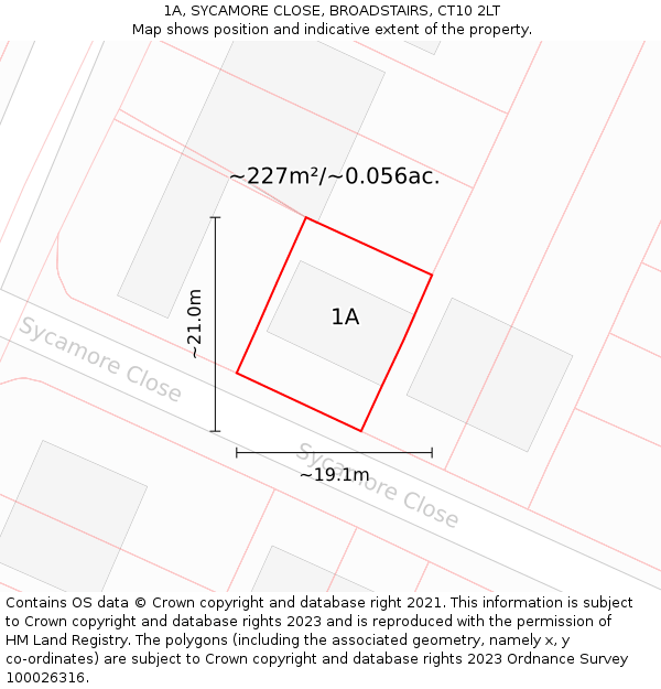 1A, SYCAMORE CLOSE, BROADSTAIRS, CT10 2LT: Plot and title map