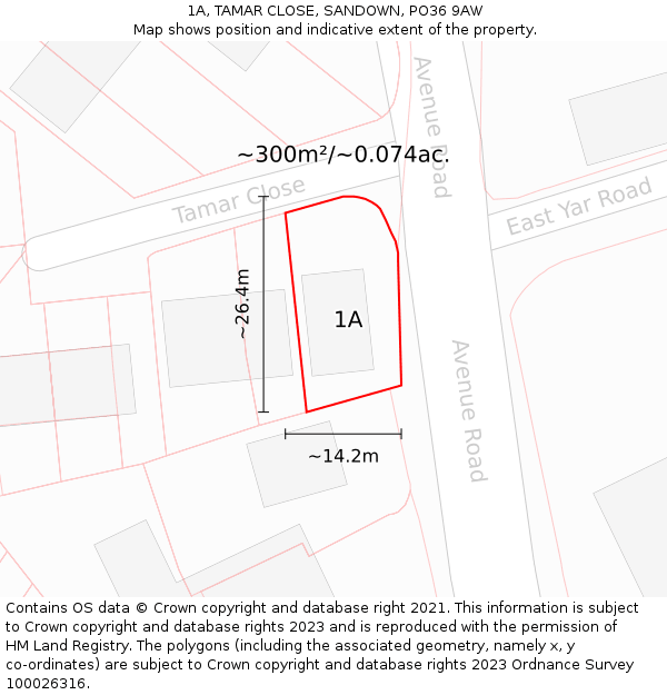 1A, TAMAR CLOSE, SANDOWN, PO36 9AW: Plot and title map