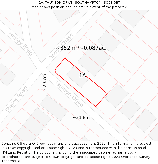 1A, TAUNTON DRIVE, SOUTHAMPTON, SO18 5BT: Plot and title map