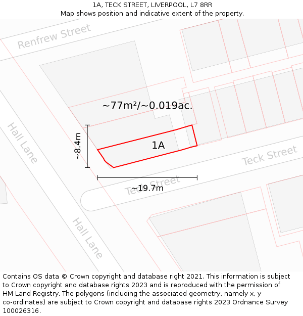 1A, TECK STREET, LIVERPOOL, L7 8RR: Plot and title map