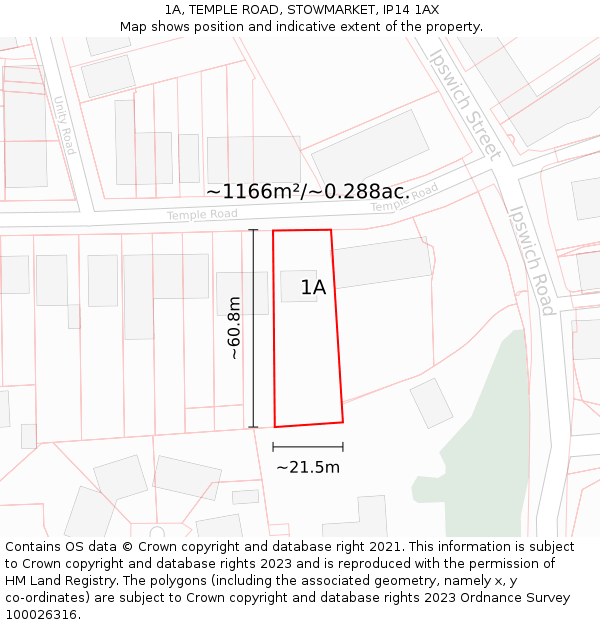 1A, TEMPLE ROAD, STOWMARKET, IP14 1AX: Plot and title map