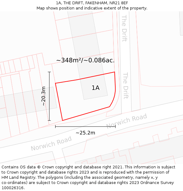 1A, THE DRIFT, FAKENHAM, NR21 8EF: Plot and title map