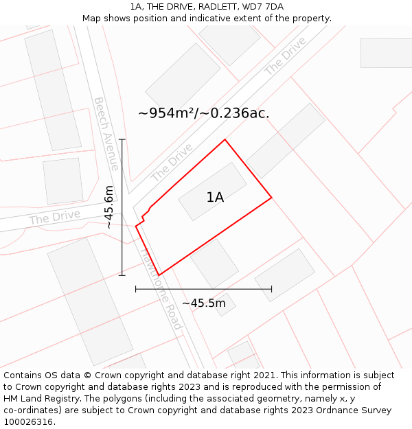 1A, THE DRIVE, RADLETT, WD7 7DA: Plot and title map