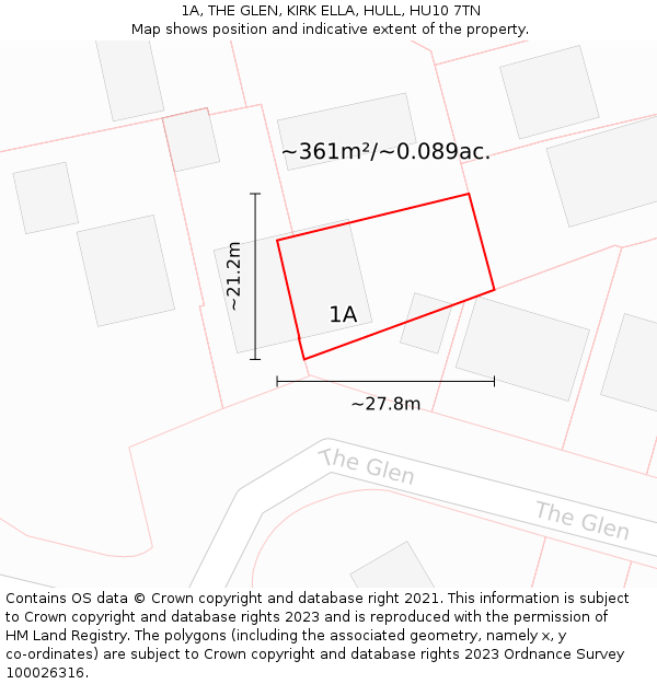 1A, THE GLEN, KIRK ELLA, HULL, HU10 7TN: Plot and title map