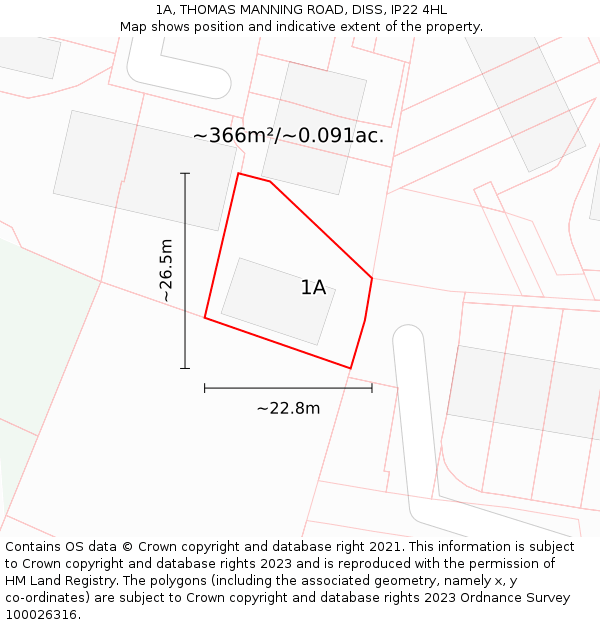 1A, THOMAS MANNING ROAD, DISS, IP22 4HL: Plot and title map