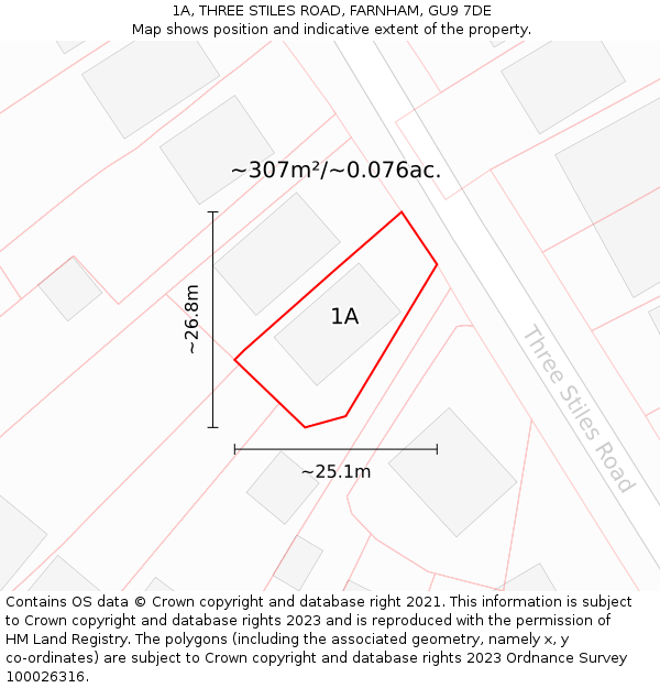 1A, THREE STILES ROAD, FARNHAM, GU9 7DE: Plot and title map