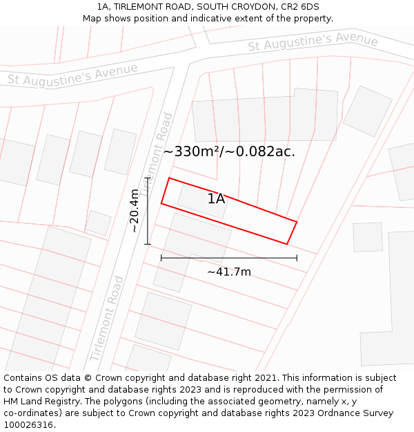 1A, TIRLEMONT ROAD, SOUTH CROYDON, CR2 6DS: Plot and title map