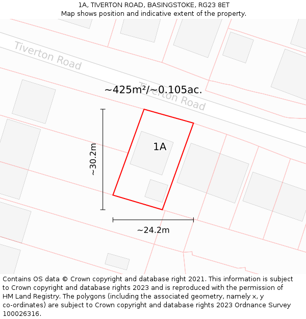 1A, TIVERTON ROAD, BASINGSTOKE, RG23 8ET: Plot and title map